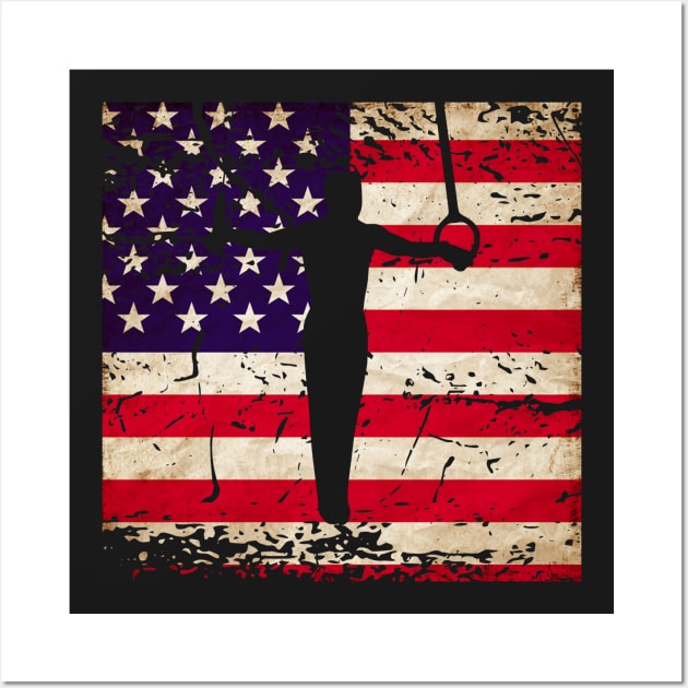 Men's Gymnastics Iron Cross Distressed American Flag Wall Art by 4Craig